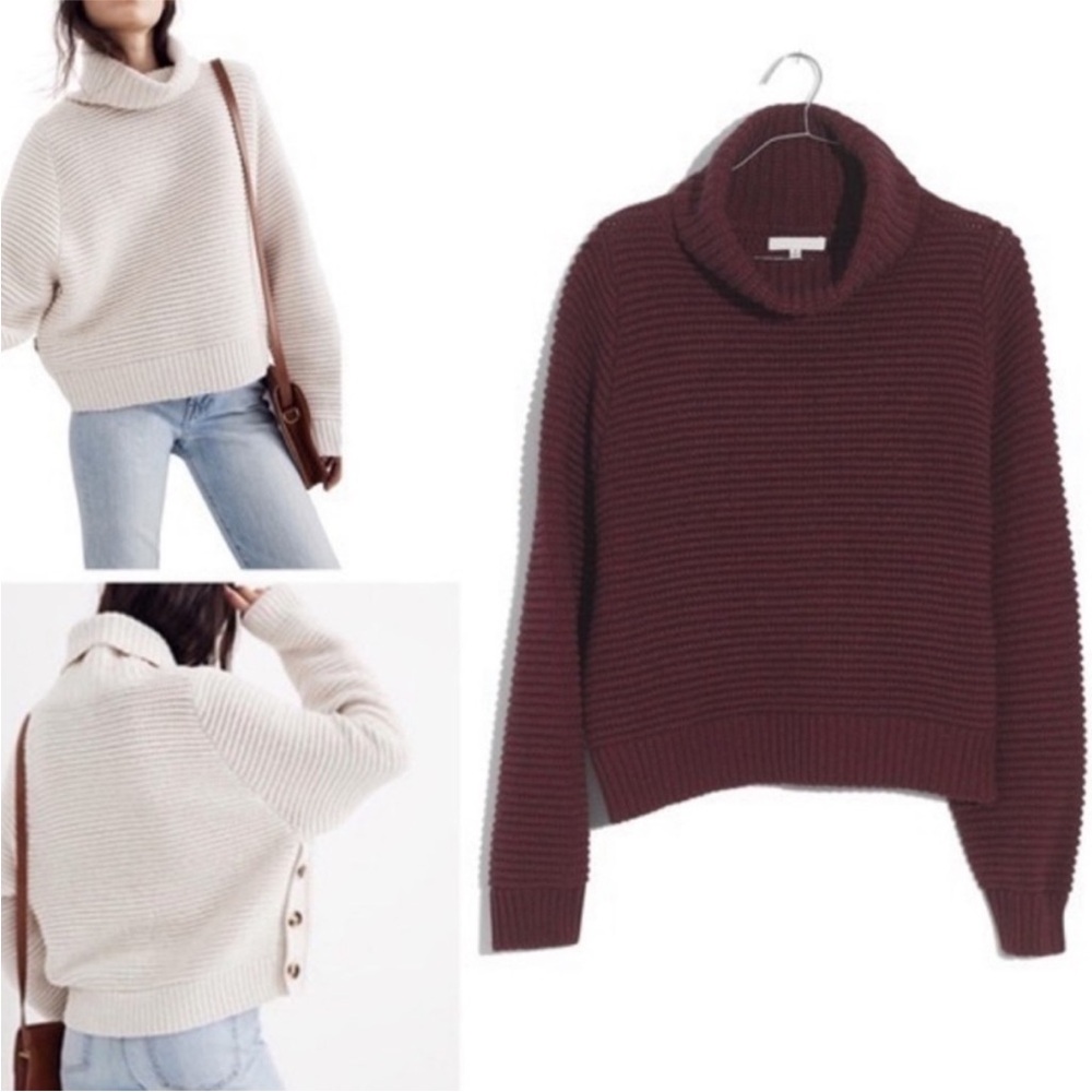 Madewell Ribbed Cropped Turtleneck Sweater - Wine
